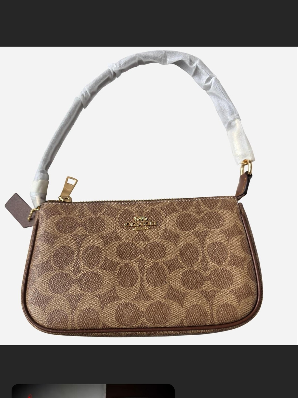 Coach Brown Signature Mini Hand Bag with Gold Hardware